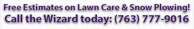 Free Estimates on Lawn Care and Snow Plowing! Call the Wizard today: (763) 777-9016